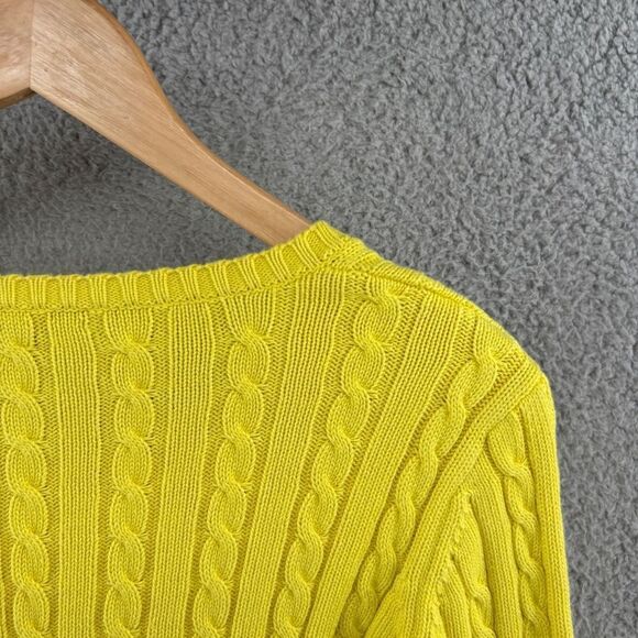 Lauren Ralph Lauren Cable Knit V-Neck Cotton Sweater Yellow Size Small Preppy - Picture 4 of 10